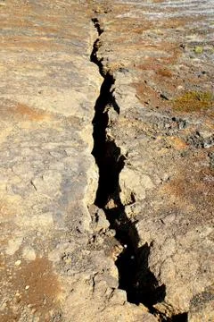Cracks in the ground due to volcanic activities at Krafla Lava Field near Myv Stock Photos