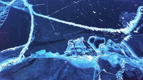 Cracks in ice from aerial view. Winter in Siberia, Baikal Lake. Stock Footage 105507866