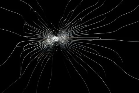 Cracks pattern on broken glass, abstraction of chips and lines from impact on Stock Illustration