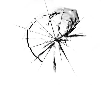 Cracks pattern on broken glass, abstraction of chips and lines from impact on Illustrazione stock