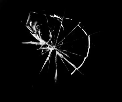 Cracks pattern on broken glass, abstraction of chips and lines from impact on Stock Photos