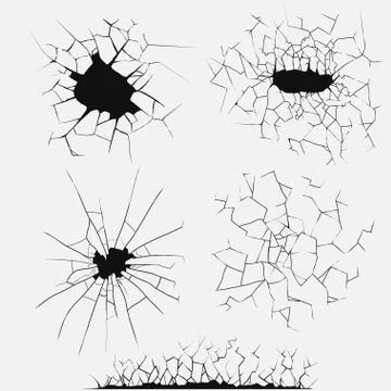 Cracks set, broken glass vector Stock Illustration