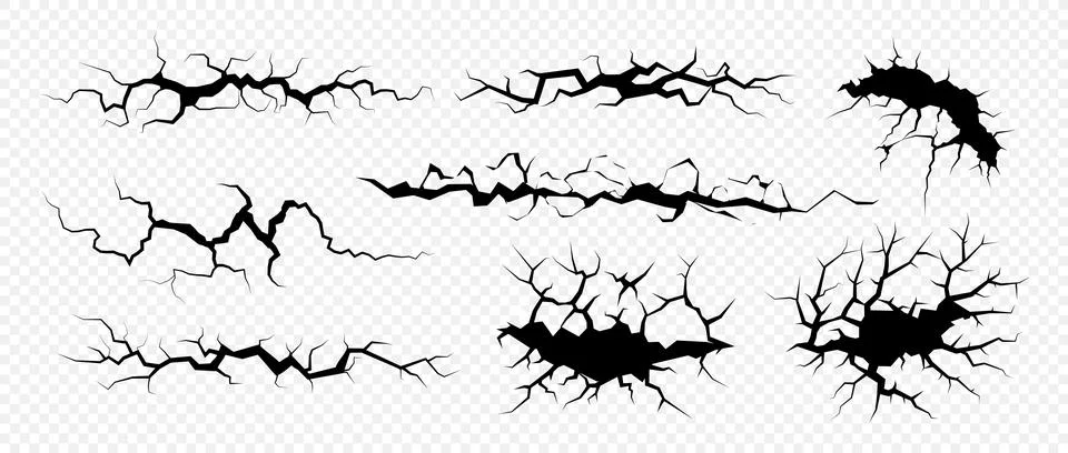 Cracks set for fault effect, earth drying, wall destruction, earthquake Ilustración de archivo