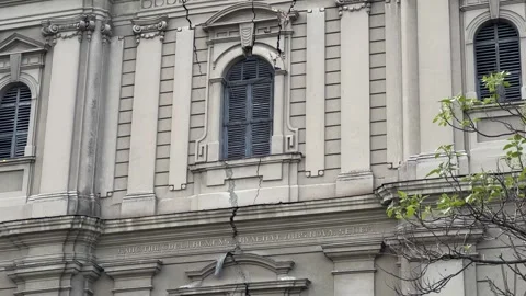 Cracks spread on the building of the old cathedral Stock Footage 240503399