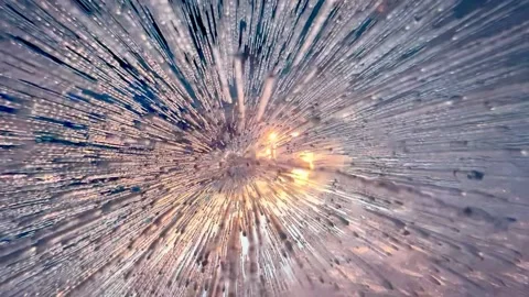 Cracks in transparent blue orange red ice, dolly motion close up view Stock Footage 196046590