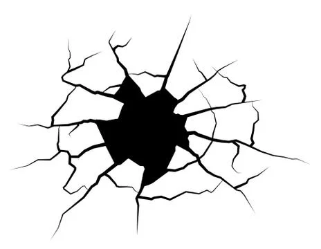 Cracks in wall on white background. Breaking surface from strong impact. Fault Ilustración de archivo