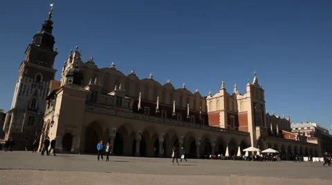 Cracow Main Square Old Town Sunny Kraków Stock Footage