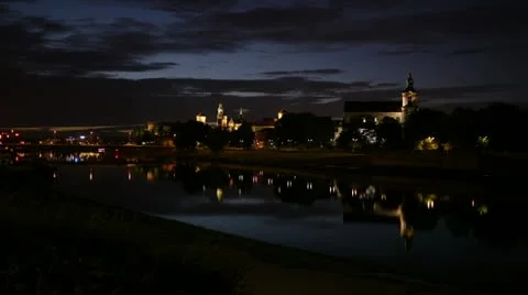 Cracow at night time-lapse Stock Footage 12300553