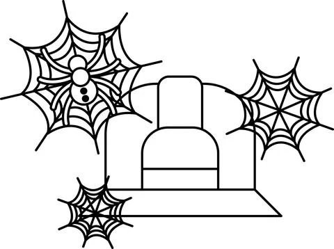 Cradle chair sits beneath three spiderwebs 스톡 일러스트