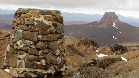 Cradle Mountain Summit Cairn and Barn Bluff Stock Footage 71693974