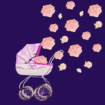 A cradle, a stroller Stock Illustration