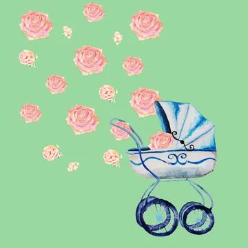 A cradle, a stroller Stock Illustration