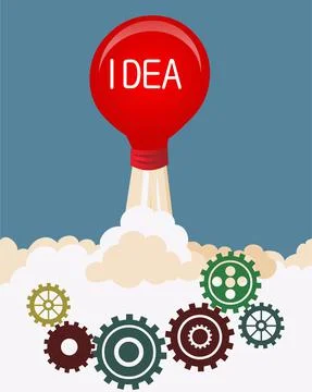 Craetive idea concept Rocket bulb with cogwheel Illustrazione stock
