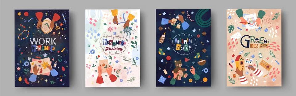 Craft background. Class workshop, Diy posters, handmade toys and candles Stock Illustration