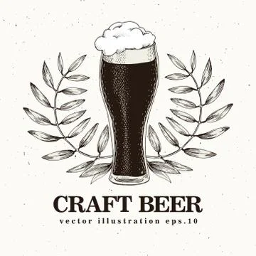 Craft beer bannner or logo template. Vector illustration in retro style. Hand Stock Illustration
