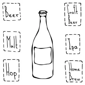 Craft Beer Bottle. Hand Drawn Vector Illustraition. Stock Illustration