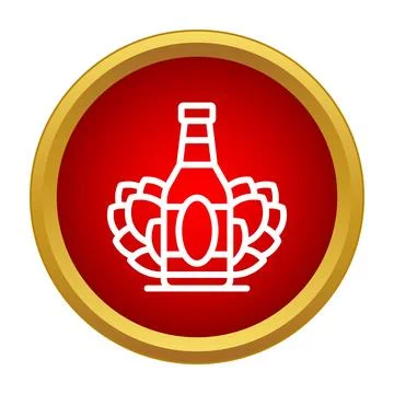 Craft beer bottle icon with hops in red circle Stock Illustration