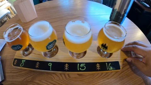 A craft beer flight from vancouver Stock Footage 120151380