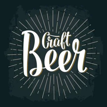 Craft Beer lettering with rays. Vector vintage engraving illustration Stock Illustration