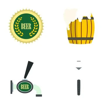 Craft beer production and serving flat icon set Stock Illustration
