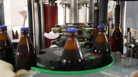 Craft beer production. Conveyor with empty bottles. Stock Footage 256181491