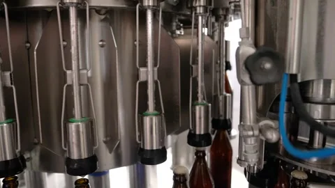 Craft beer production. Conveyor with empty bottles. Stock Footage 256181527