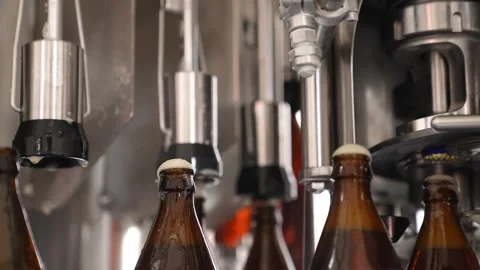 Craft beer production. Conveyor with empty bottles. Stock Footage 256181574