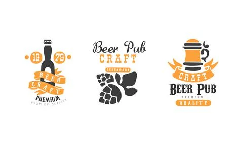 Craft Beer Pub Logo Templates Design Set, Premium Quality Product, Brewing Stock Illustration