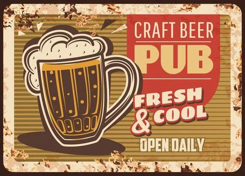 Craft beer pub rusty plate, brewery production Stock Illustration