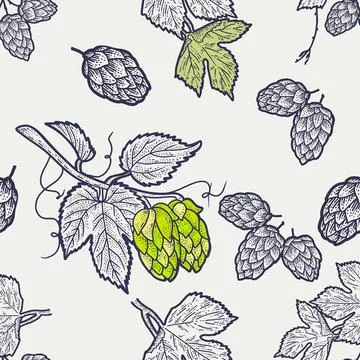 Craft beer seamless pattern faded color. Malt and hop elements. Illustration in Stock Illustration