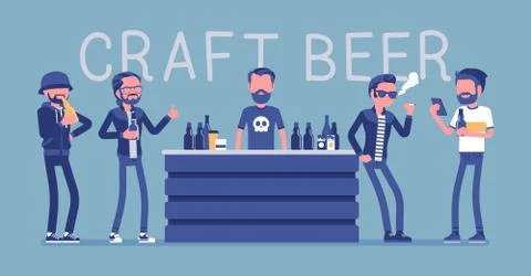 Craft beer store bar and male visitors Stock Illustration