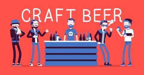 Craft beer store bar and male visitors Stock Illustration
