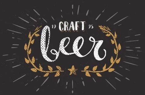 Craft Beer Template Hand Drawn Calligraphy Pen Brush Vector Stock Illustration