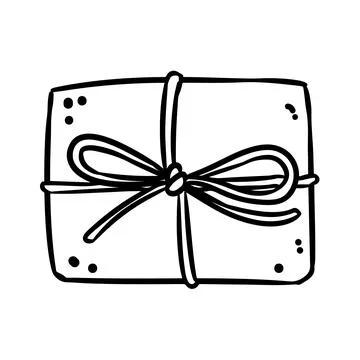 Craft box doodle. Hand drawn gift box rustic present. Isolated vector illustr Stock Illustration