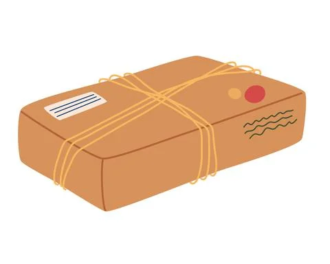Craft box package with rope. Paper containers, box. Postal package. No plasti Stock Illustration