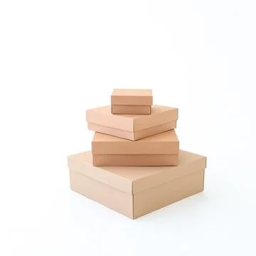 Craft boxes on a white background are stacked on top of each other. Place f.. Stock Photos