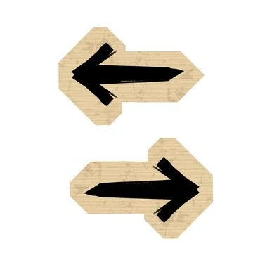 Craft cardboard arrow set vector illustration. Black hand drawn brush stroke Stock Illustration
