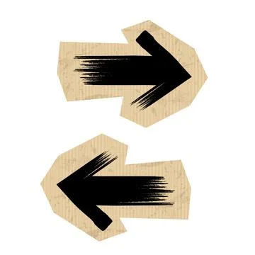 Craft cardboard arrow set vector illustration. Black dry brush stroke doodle Stock Illustration