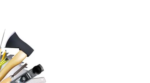 Craft carpenter 3D composition of set tools isolated on white background Ilustración de archivo