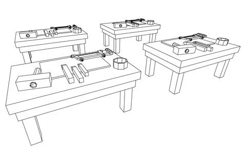 Craft carpentry workbench workshop interior Stock Illustration