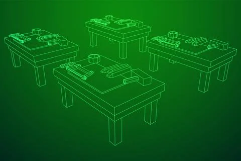 Craft carpentry workbench workshop interior Stock Illustration