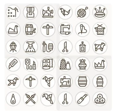 Craft Comprehensive Vector Bundle with 36 Grid Fitted Bold Line 64x64 Icons イラスト素材