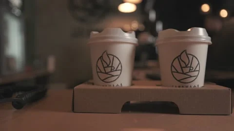 Craft disposable cup for hot drinks presentation. Stock Footage 189371995