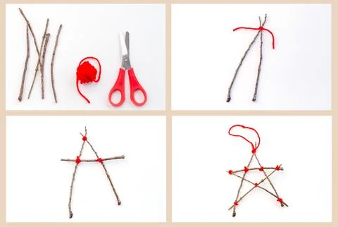 Craft DIY collage: step-by-step tutorial on making star-shaped ornament fro.. 写真素材