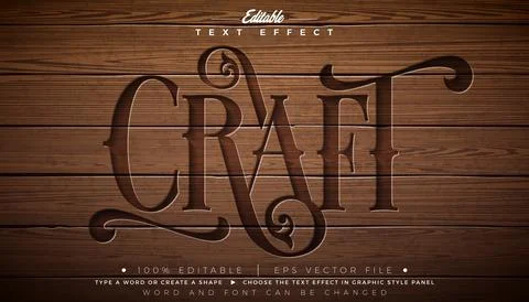 Craft Editable Text Effect Design Vector Graphic Style with Vintage Wooden Ty Illustration