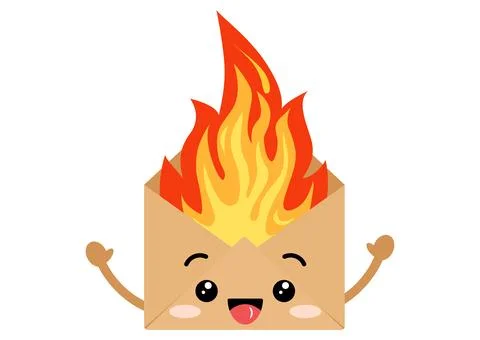 Craft envelopes with fire flame cute kawaii character with arms. Stock Illustration