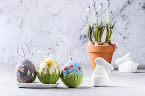 Craft felting Easter eggs Stock Photos