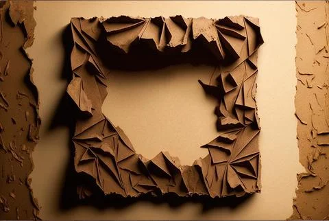 Craft frame made from torn brown paper with an earthy tone. Generative AI Stock Illustration