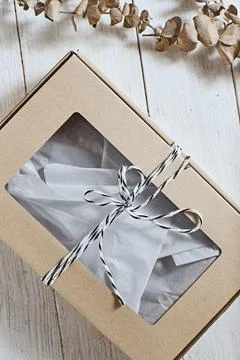 Craft gift box on background Stock Photos