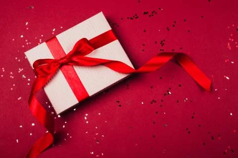 Craft gift box with red bow Stock Photos